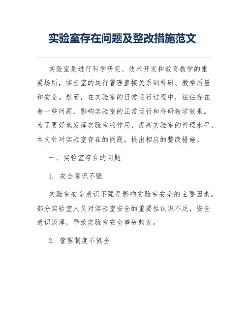 实验室存在问题及整改措施范文