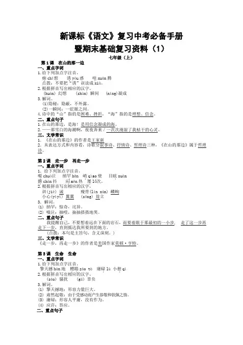 新课标《语文》复习中考必备手册暨期末基础复习资料(1)