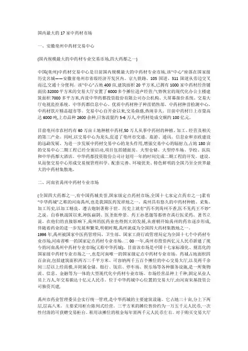 国内最大的17家中药材市场