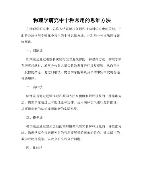 物理学研究中十种常用的思维方法