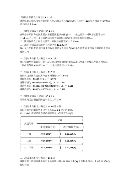 梁配筋规范要求