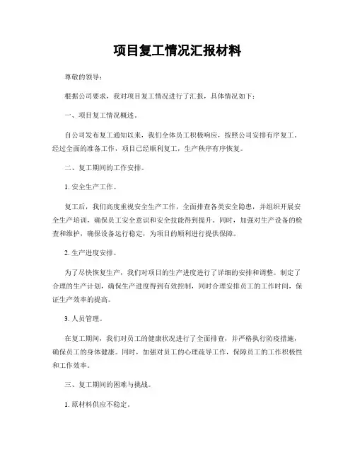 项目复工情况汇报材料