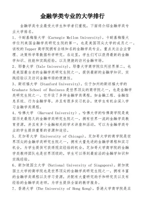 金融学类专业的大学排行