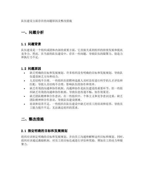 队伍建设方面存在的问题原因及整改措施