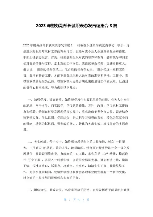 2023年财务副部长就职表态发言稿集合3篇