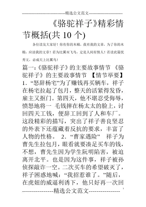 《骆驼祥子》精彩情节概括(共10个)
