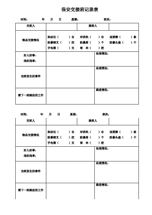 保安员交接班记录表