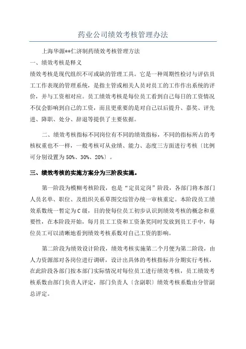 药业公司绩效考核管理办法