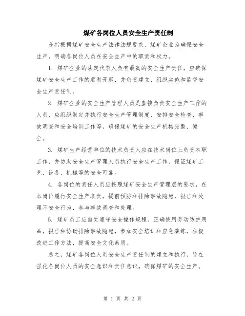 煤矿各岗位人员安全生产责任制