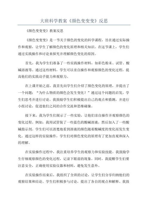 大班科学教案《颜色变变变》反思