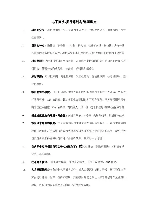 电子商务项目策划与管理重点
