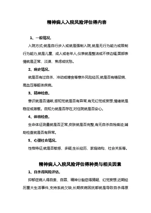 精神病人入院风险评估的内容