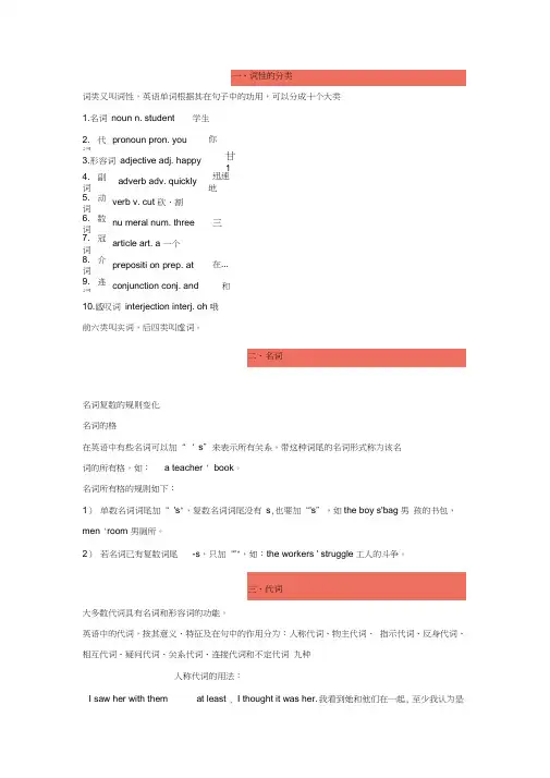 (完整版)英语十大词性及其详细讲解