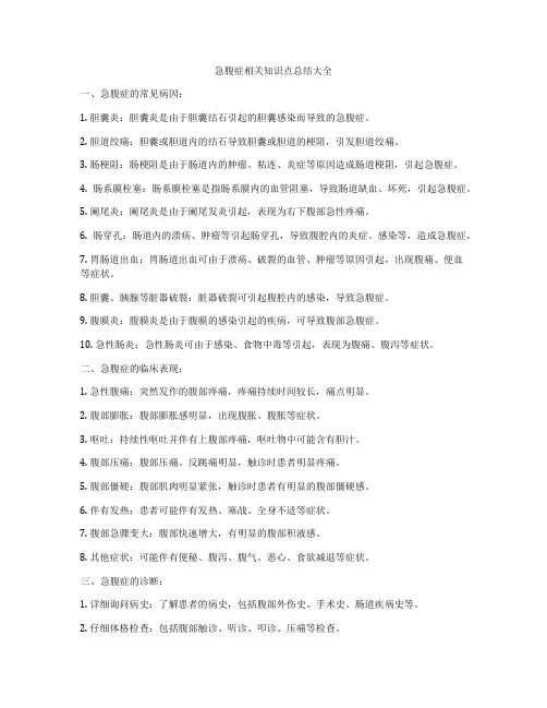 急腹症相关知识点总结大全