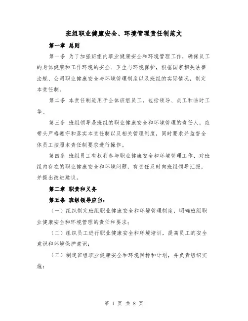 班组职业健康安全、环境管理责任制范文（4篇）