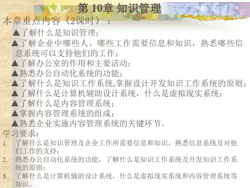 第10章知识管理本章重点内容(2课时)了解什么是知识