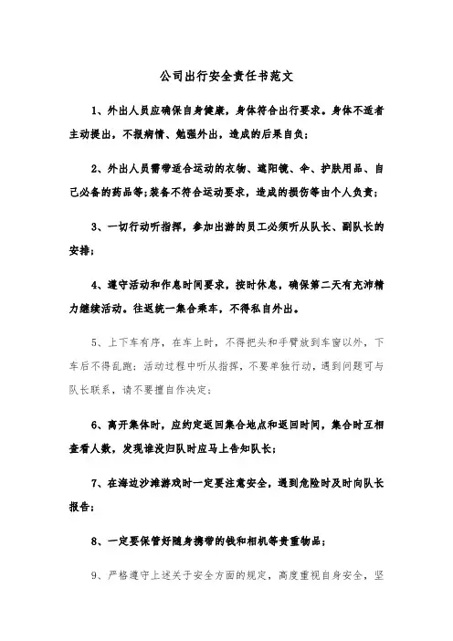 公司出行安全责任书范文（2篇）