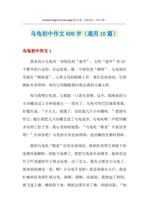 乌龟初中作文600字(通用10篇)