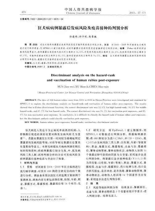 狂犬病病例暴露后发病风险及疫苗接种的判别分析
