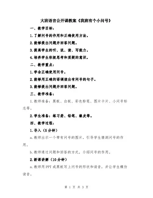 大班语言公开课教案《我班有个小问号》
