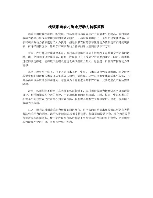 浅谈影响农村剩余劳动力转移原因