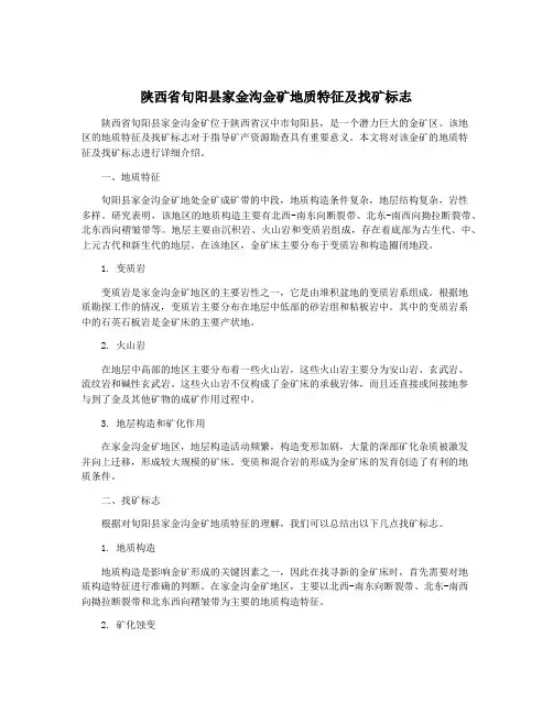 陕西省旬阳县家金沟金矿地质特征及找矿标志