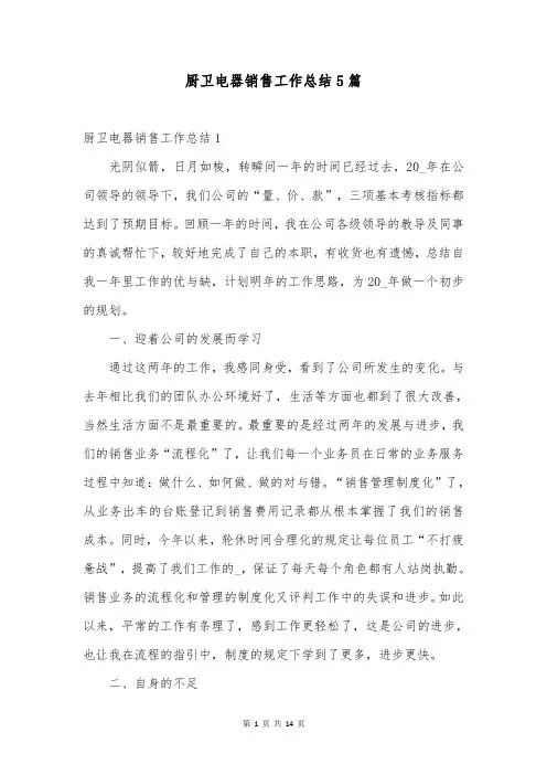 厨卫电器销售工作总结5篇