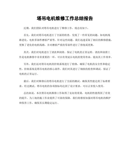塔吊电机维修工作总结报告