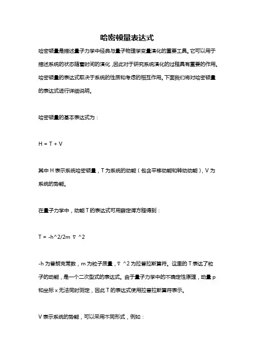 哈密顿量表达式