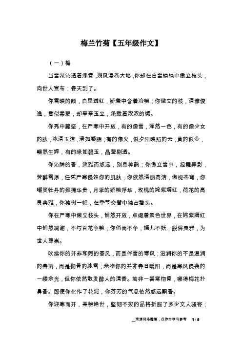 梅兰竹菊【五年级作文】