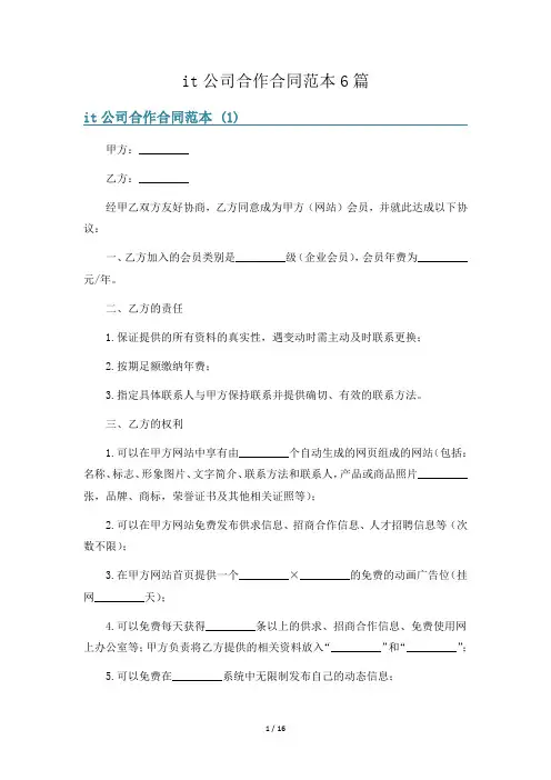 it公司合作合同范本6篇