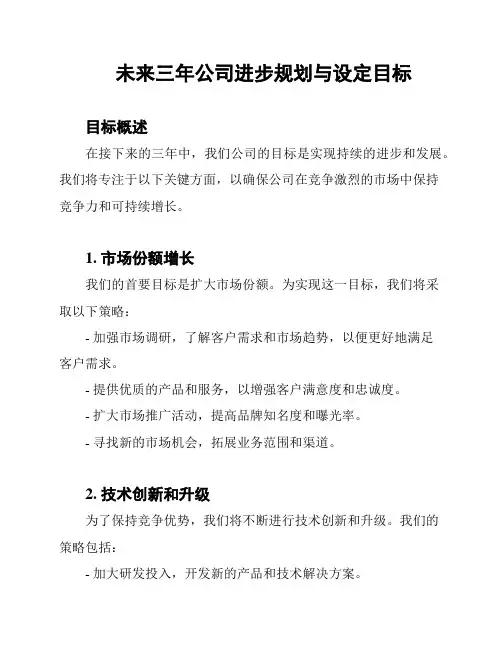 未来三年公司进步规划与设定目标