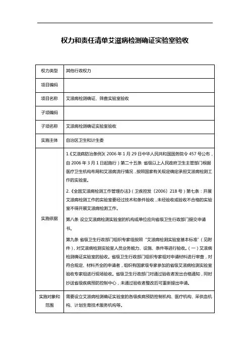权力和责任清单艾滋病检测确证实验室验收