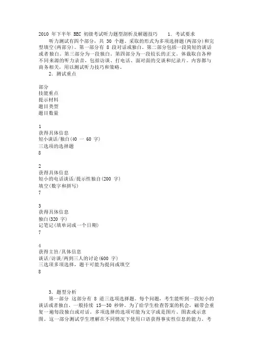 2010年下半年BEC初级考试听力题型剖析及解题技巧