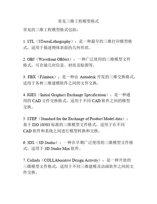 常见三维工程模型格式