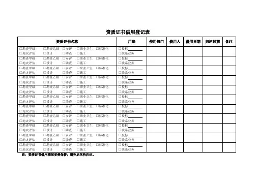 资质证书借用登记表