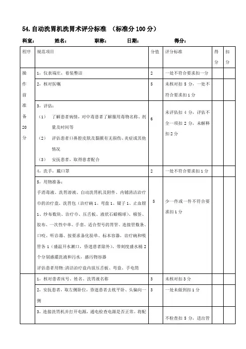自动洗胃机洗胃术评分标准