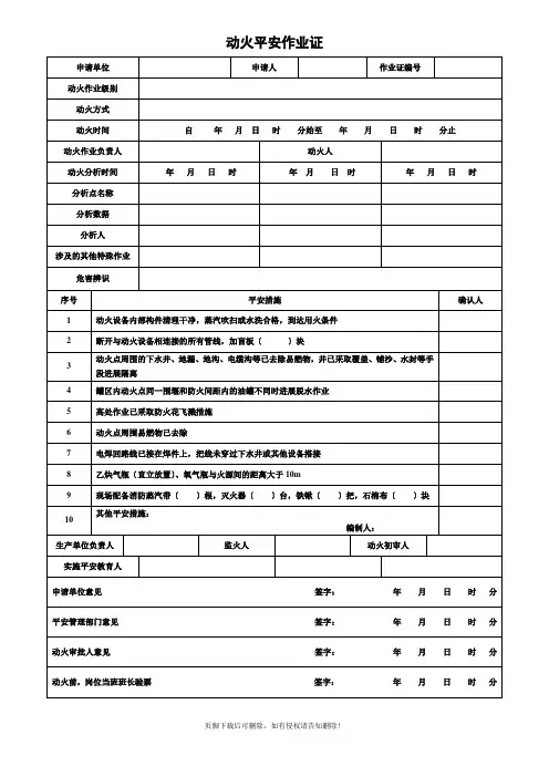 化工公司-八大特殊作业票证(票样) -完整可编辑版