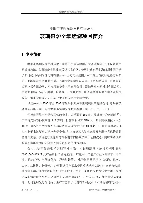 玻璃窑炉全氧燃烧项目简介