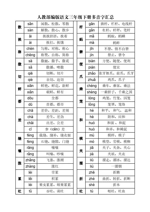 部编版语文三年级下册多音字汇总