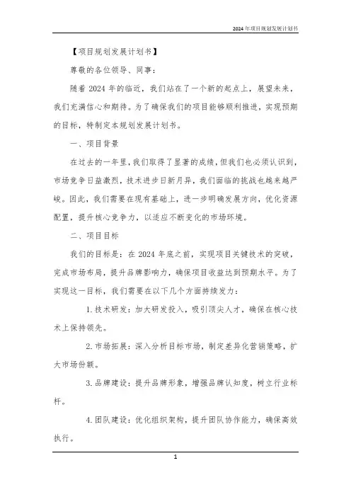 2024年项目规划发展计划书