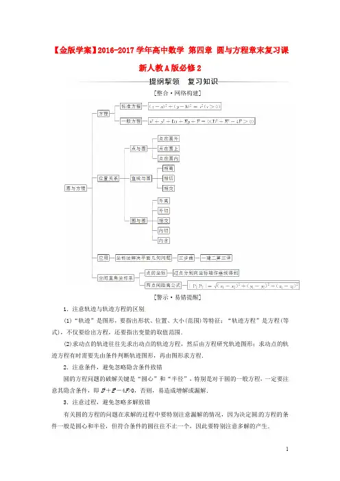 高中数学 第四章 圆与方程章末复习课 新人教A版必修2