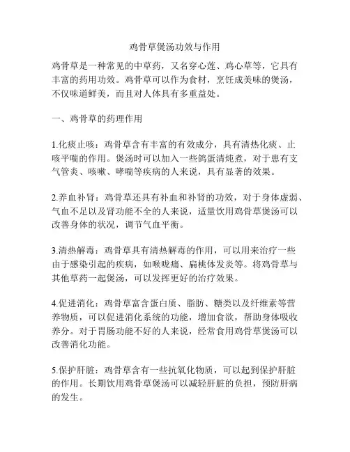 鸡骨草煲汤功效与作用