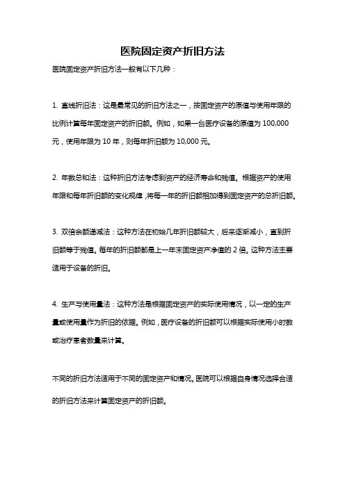 医院固定资产折旧方法
