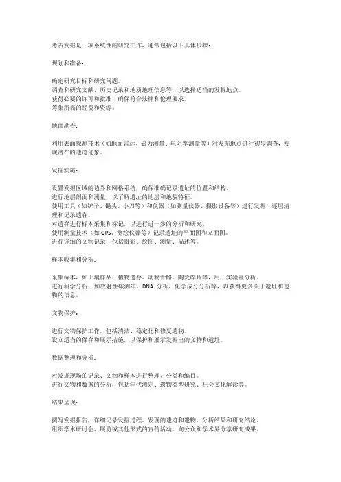 考古发掘实施的具体步骤。