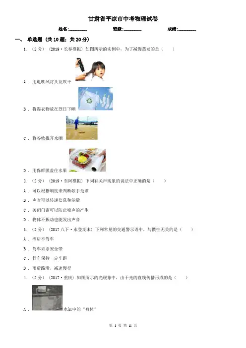 甘肃省平凉市中考物理试卷