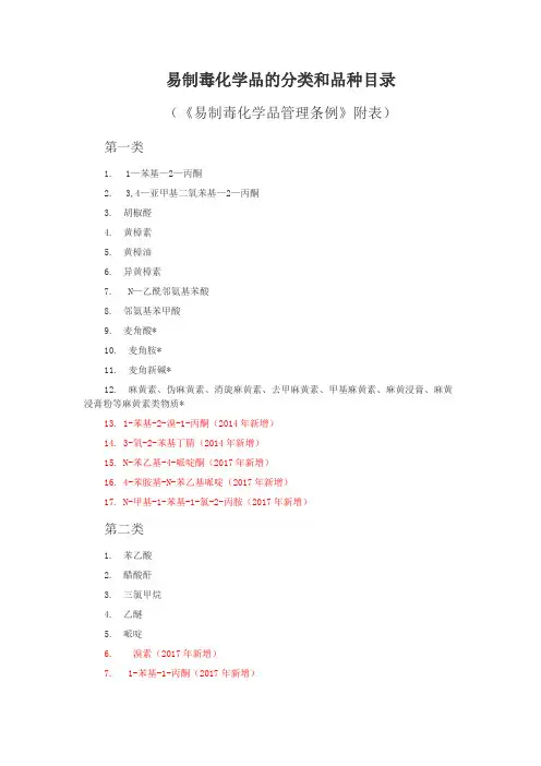 易制毒化学品的分类和品种目录