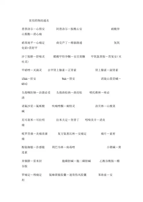 临床常用药物通名