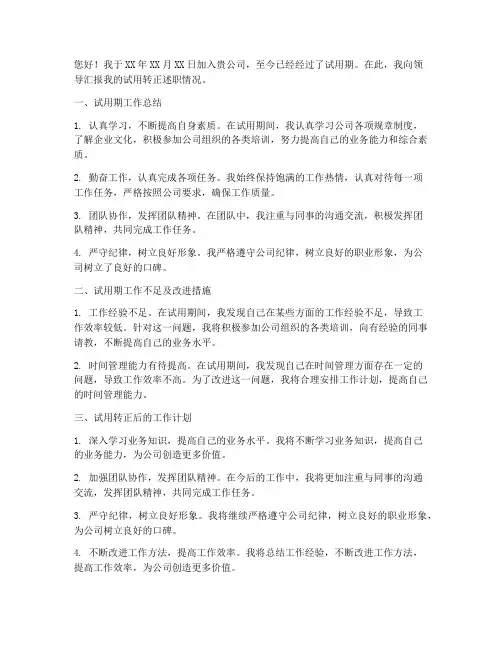 领导试用转正述职报告