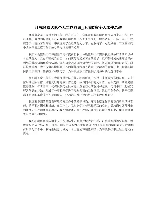 环境监察大队个人工作总结_环境监察个人工作总结